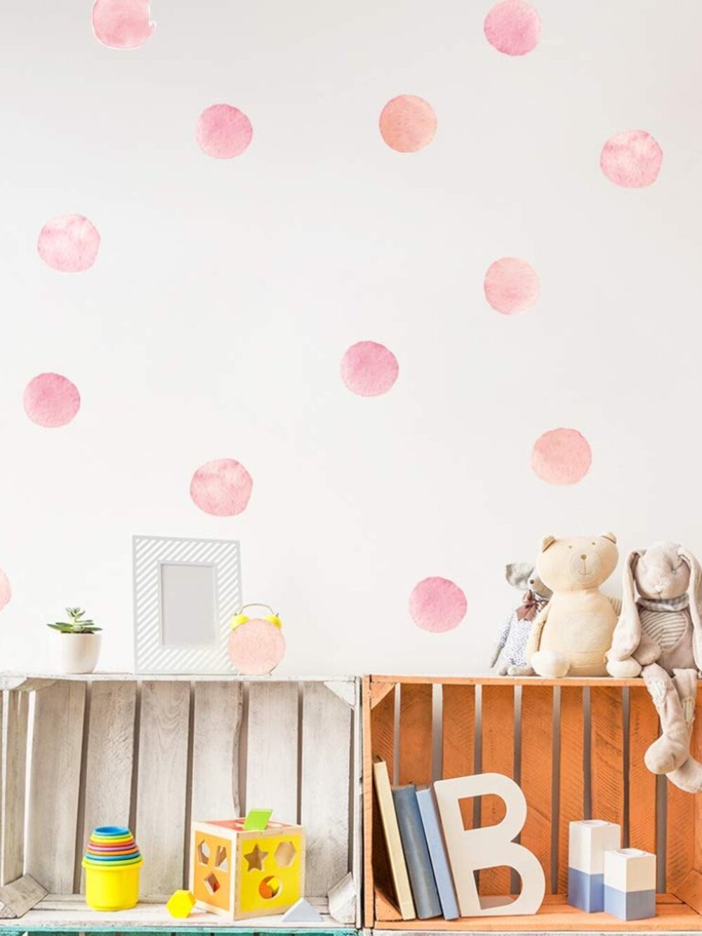 Pink Polka Dot Wall Decals for Girls Bedroom, Peel and Stick